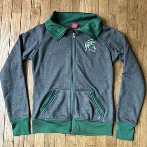 Michigan State University Spartans Women XL Full Zip Track Jacket Gray Green MSU
